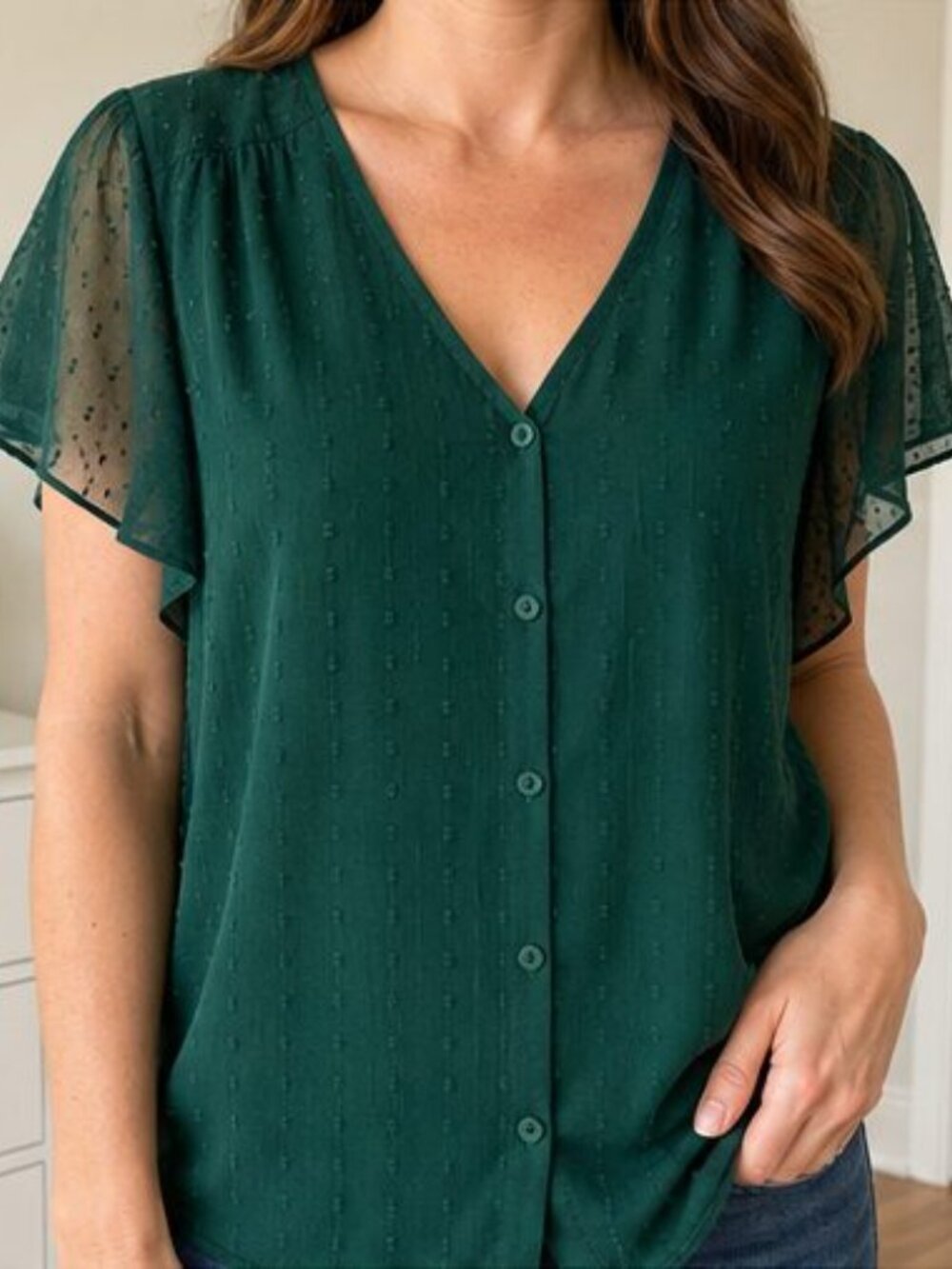 Emerald Ruffle Blouse - Picture 2 of 6
